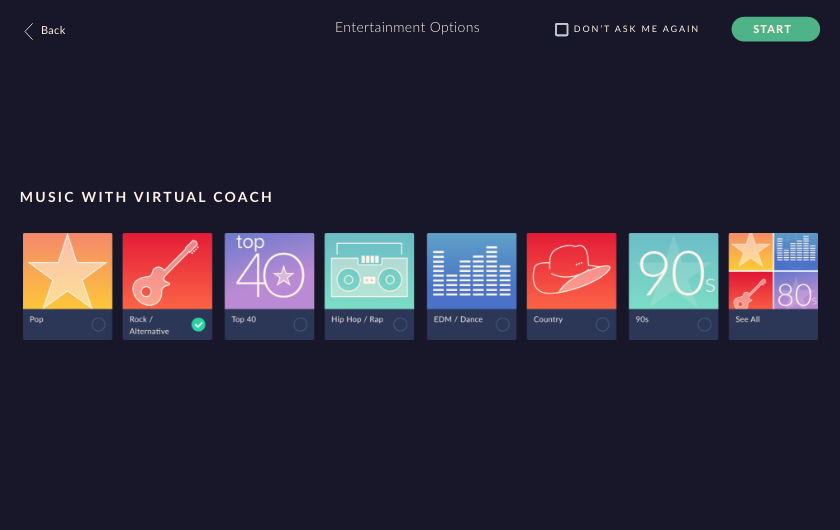 JRNY screen showing music playlists